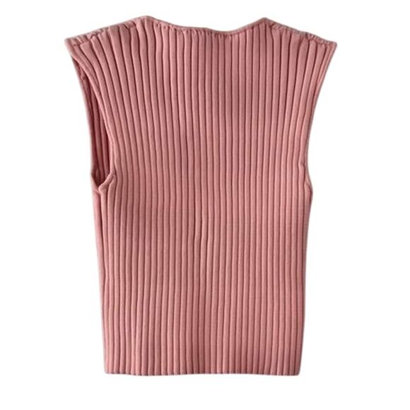 ZARA Pink Ribbed Knit Sleeveless Tank Top Women’s Medium V-Neck Cropped - Picture 9 of 12